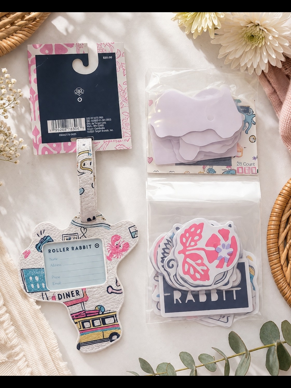 Roller Rabbit Pink Monkey Luggage Tag & Sticker Pack - Picture 2 of 3